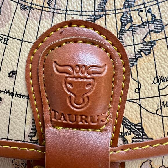 Anthropologie Taurus Leather Handbag Brown Map Print Top Handle - Picture 4 of 9